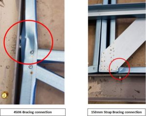 K-bracing buckled under less lateral load