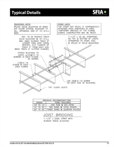 The SFIA Technical Guide for Cold-Formed Steel Framing Products, 2023.1 (February 2023), includes a number of diagrams and notes to explain typical details such as proper bridging and bracing.