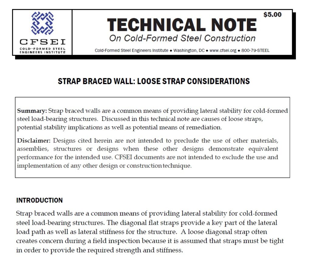 CFSEI Publishes Technical Note on Strap Braced Wall Design, Loose Strap ...