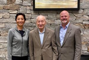 Dr. Wei-Wen Yu, center, with his daughter, Dorothy, left, and Dr. Joel Burken, Curators’ Distinguished Professor and chair of civil, architectural and environmental engineering at Missouri S&T. Photo courtesy of Joel Burken.