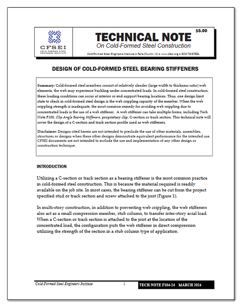 Tech Note F104-24:D sign of Cold-Formed Steel Bearing Stiffener