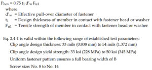 fastener clip angle design deflection cold-formed steel