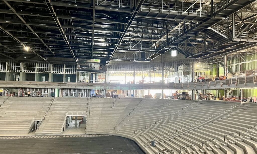 Acrisure Arena seats about 11,000 and includes premium suites and club spaces.