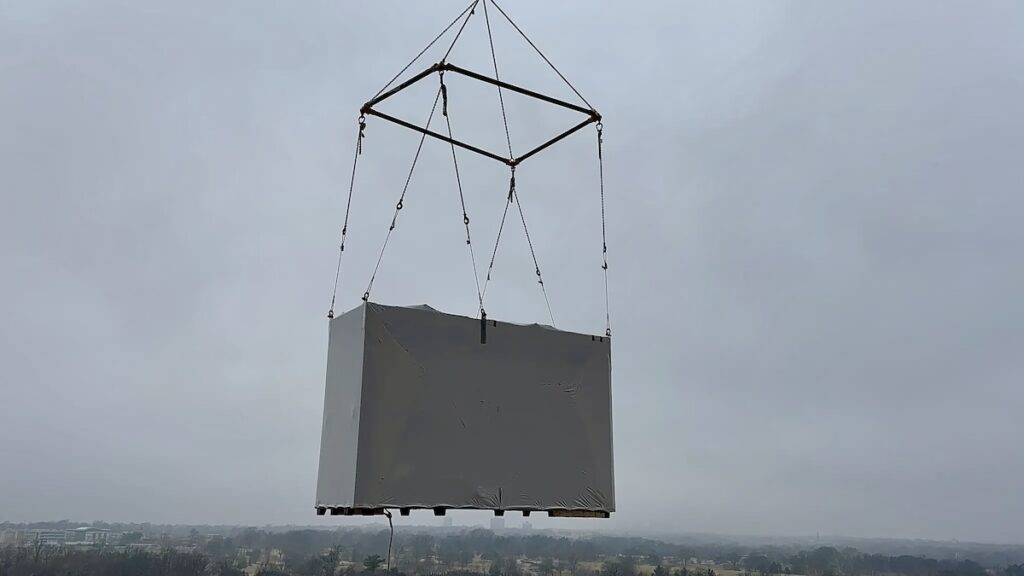 2024 SFIA Award winner: The bathroom pod’s cold-formed steel (CFS) framing system was engineered to be rigid enough to keep interior tile grout from cracking through the hoisting process.