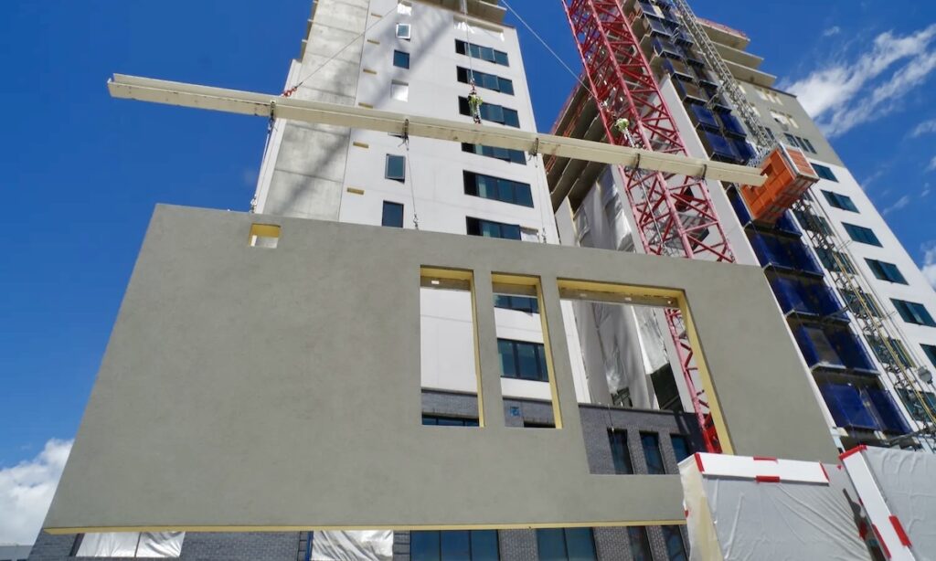 The prefabrication of the exterior envelope panels and their installation was handled by Select Prefab Co.
