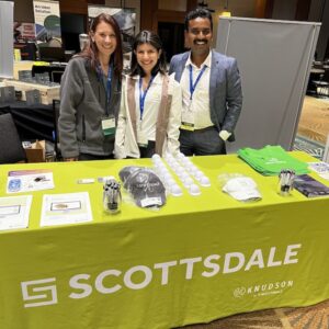 Sabrina Steele, Mahsa Mahdavian and Hari Magarabooshanam of SFIA member Scottsdale Construction Systems featured their company's steel framing technology at 2025 CFSEI Expo in Raleigh.