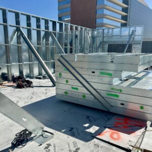 The 7-story framing was completed in just 78 days, saving roughly three months on the overall schedule.
