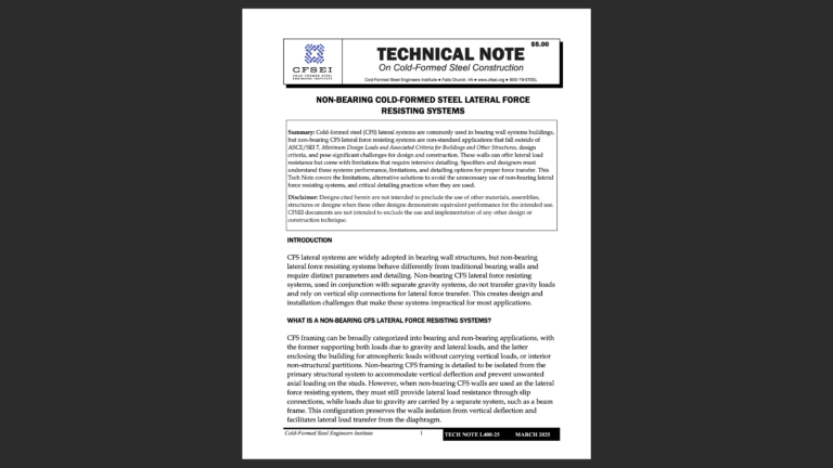 CFSEI Publishes Tech Note L400-25: 'Non-Bearing Cold-formed Steel ...
