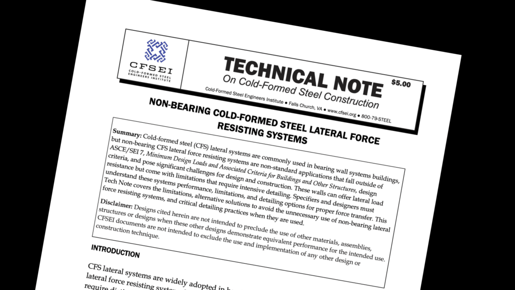 CFSEI Technical Note L400-25, "Non-Bearing Cold-formed Steel Lateral Force Resisting Systems" banner
