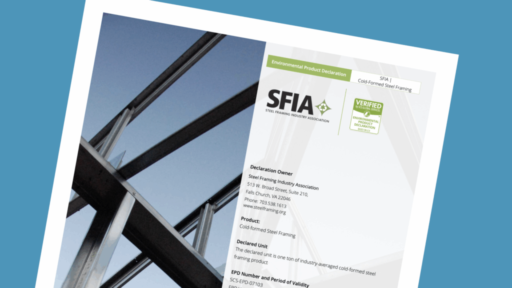 Banner art for SFIA Environmental Product Declaration (EPD) SCS-EPD-0713, version September 15, 2025. Valid through May 27, 2026.