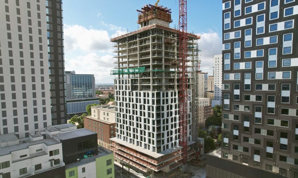 This Austin housing project used prefabricated, cold-formed steel (CFS) panels, designed to ensure secure attachment to the building. Photo courtesy of ClarkDietrich.