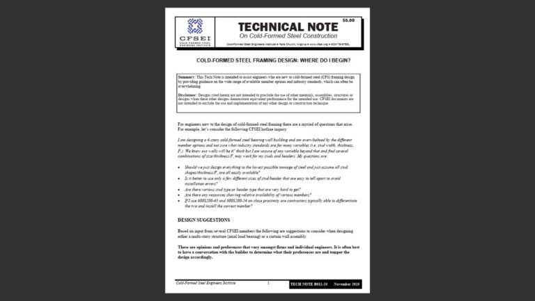 CFSEI Releases Tech Note B011-25 for Engineers New to Cold-Formed Steel ...