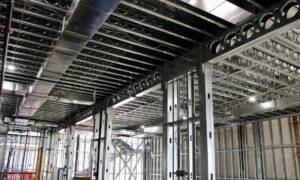 Cold-formed steel (CFS) posts support the second floor of college sports facility. Image credit: ADTEK Engineers