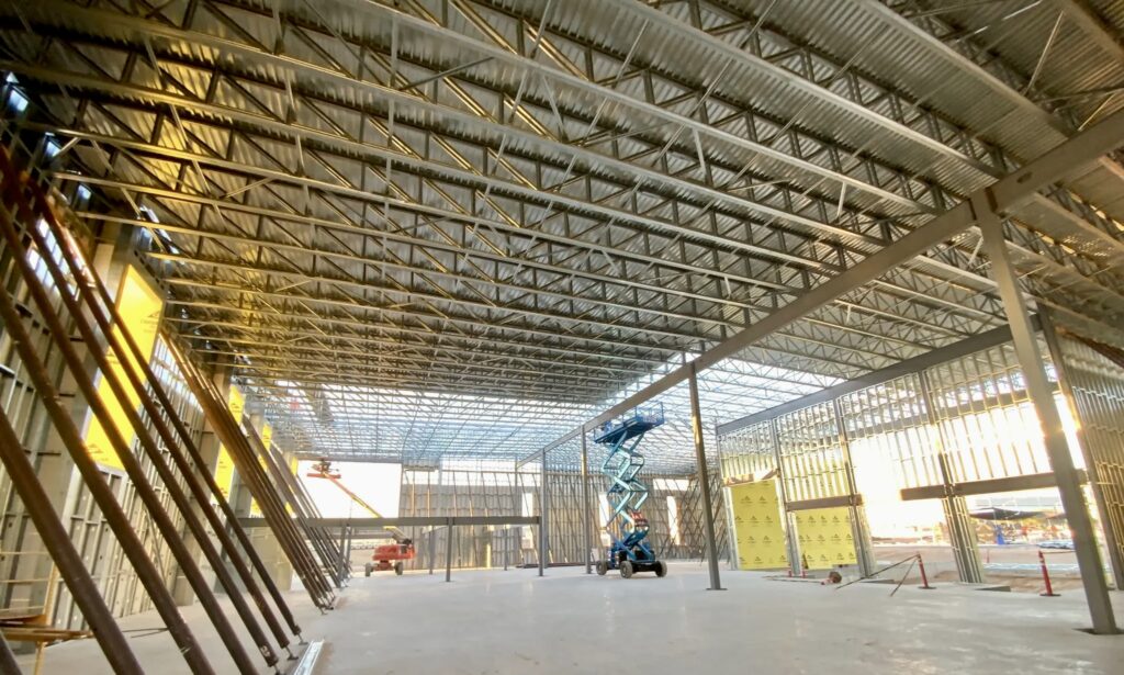 Erection continues on the structural shell of Sunset & Decatur Industrial Park, Phase I, built entirely of cold-formed steel (CFS) products.