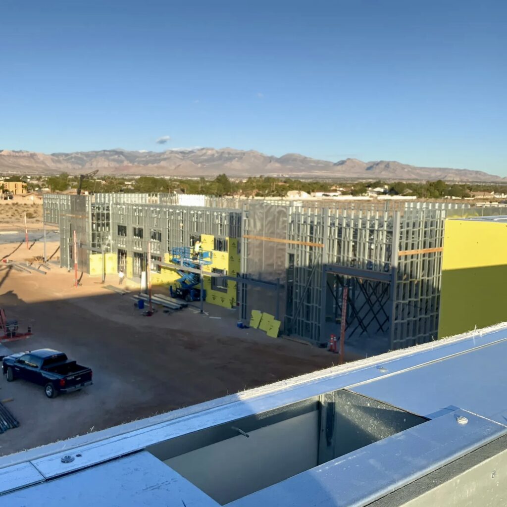 Industrialized Construction Solutions, Inc., produced this cold-formed steel (CFS) framed warehouse building, one of six framed with CFS components.