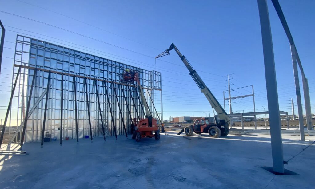 As the project began, Industrialized Construction Solutions employed a sheet steel shear wall Lateral Force-Resisting System to minimize weight and negate the need to field-apply strap bracing across multiple tall prefabricated cold-formed steel (CFS) panels.