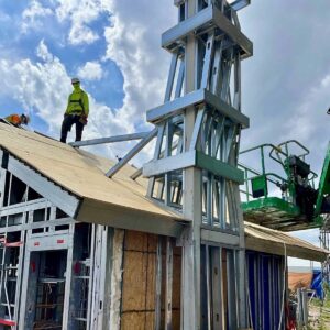 At a central Florida theme park, cold-formed steel (CFS) studs frame fantasy structures. Top image courtesy of KHS&S; publicity image from Universal 