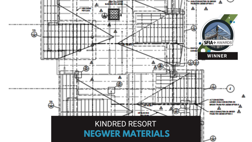 The Kindred Resort joist framing plan shows thick, 12-inch-deep cold-formed steel (CFS) members with flange widths ranging from 1-5/8 inches to 3 inches.