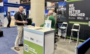 Ricky Wimberly of Arkitech America, an SFIA member, chatted with Don Allen, SFIA executive director, and Pat Ford, SFIA technical director, during BUILD26: AWCI's Convention + Expo.