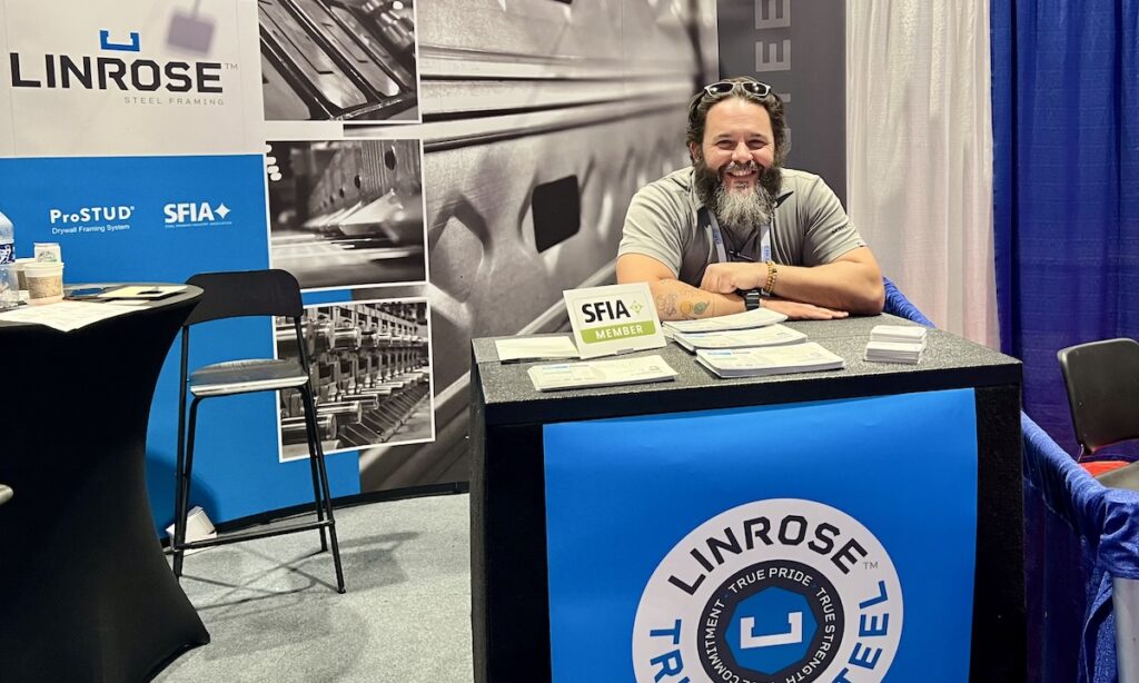 Nate Wright of SFIA member JN Linrose Manufacturing welcomes attendees to the Linrose booth during BUILD26 in New Orleans.