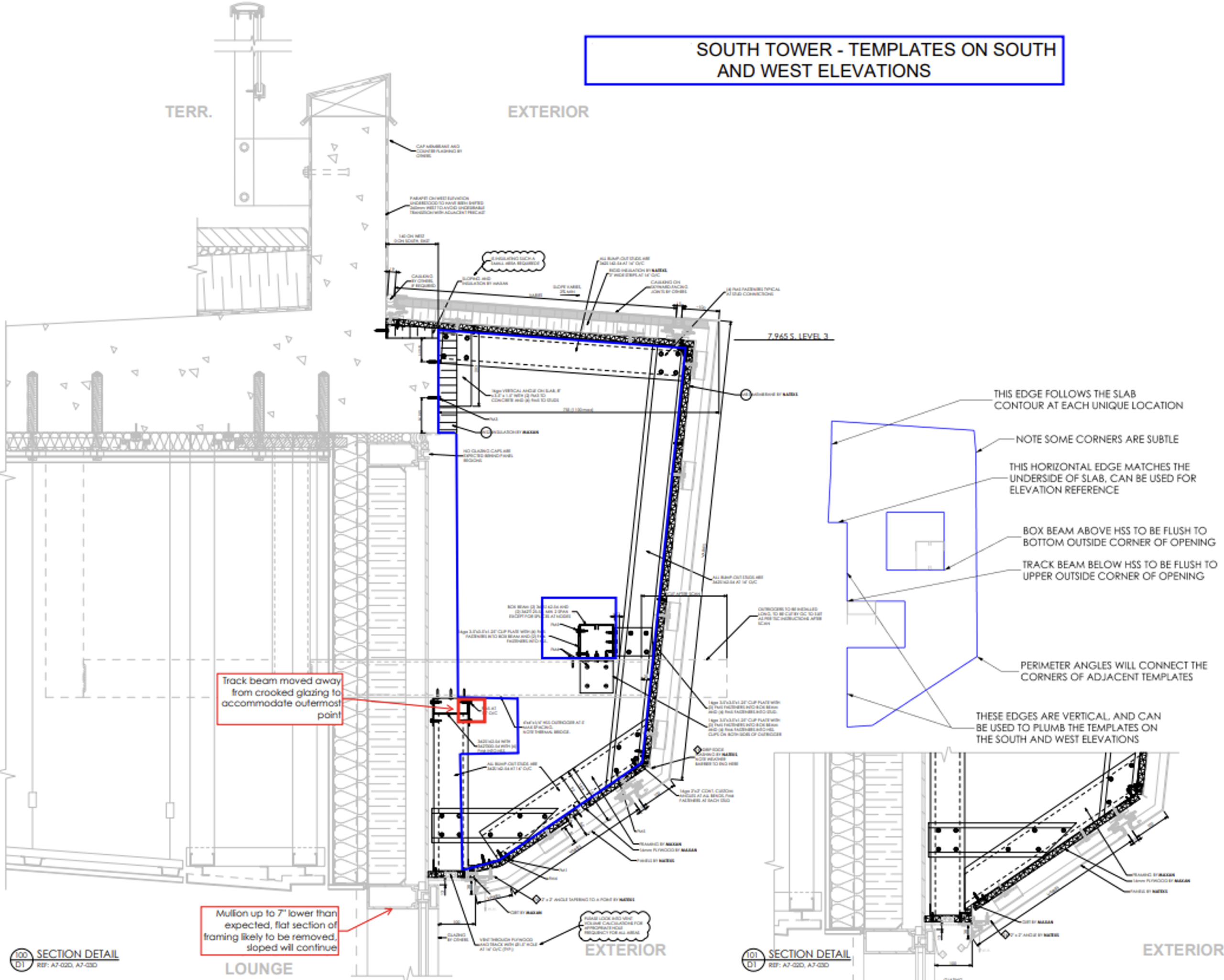 This detail shows templates for the South and West elevations.