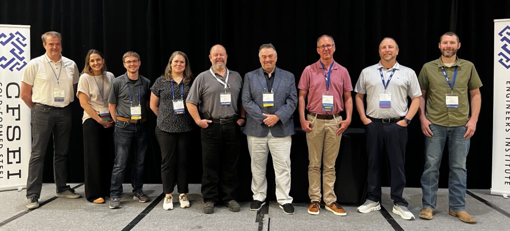 CFSEI confirmed its 2026–2027 Executive Committee during the 2026 CFSEI Expo in Long Beach, California. Pictured left to right are Chair Jeffrey Kreinke, P.E., Excel Engineering Inc.; Immediate Past Chair Tammy Gleed, P.E., ClarkDietrich Engineering Services; Vice Chair Josh Garton, P.E., S.E., McClure; Kara Peterman, Ph.D., University of Massachusetts Amherst; Dana Hennis, P.E., S.E., WSP USA; Riley Mahaffey, P.E., Lochsa Engineering; Clifton Melcher, P.E., S.E., Simpson Strong-Tie Co.; Patrick M. Hainault, P.E., raSmith; and Karl Schroeder, P.E., Devco Engineering.