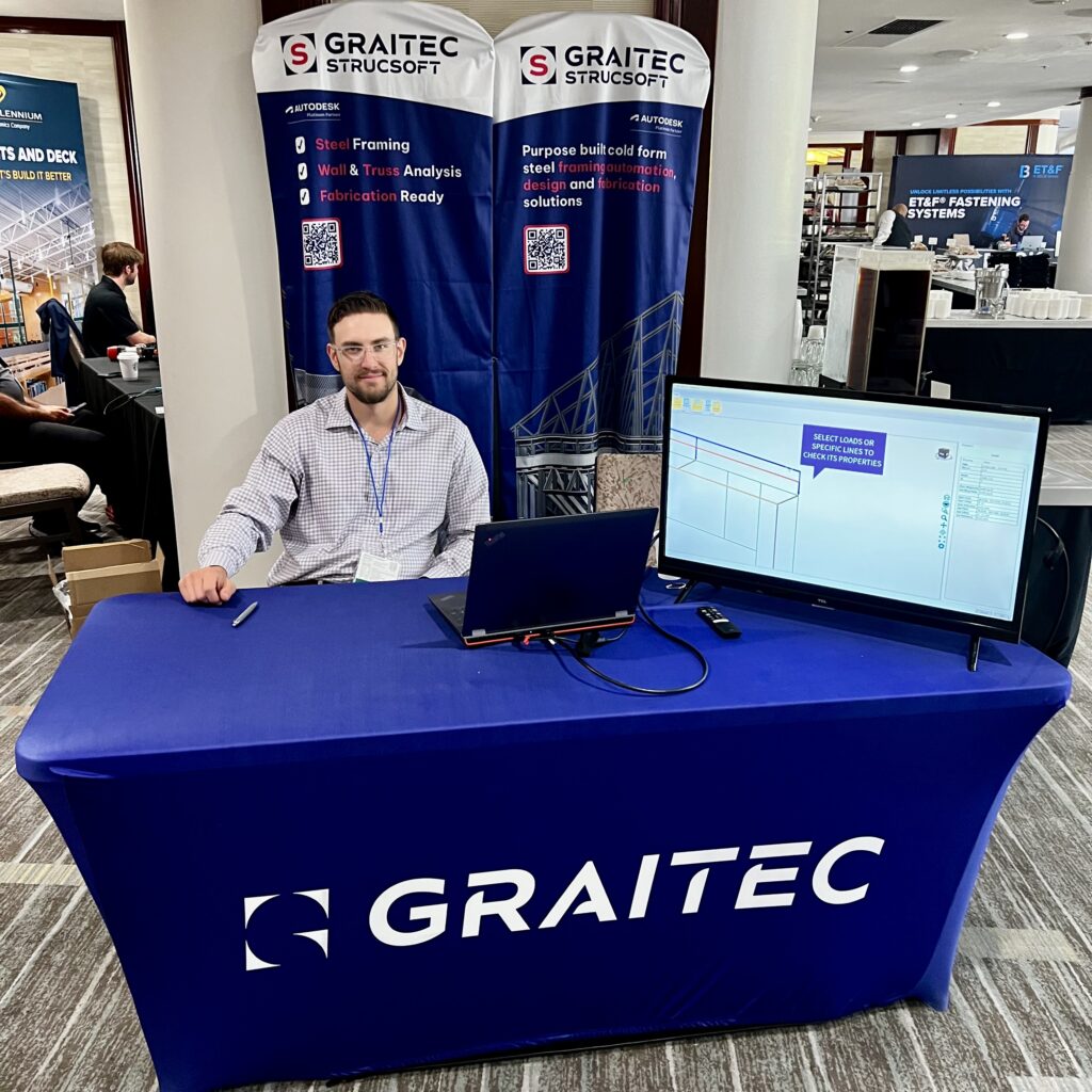 Platinum Sponsor GRAITEC showcased its STRUCSOFT software, which integrates with Revit, during the 2026 CFSEI Expo in Long Beach, California. Engineers explored how the software supports cold-formed steel design and project coordination.