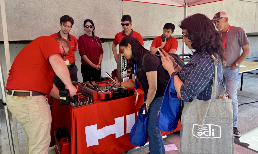 Gold Sponsor Hilti showcased its tools and Nuron cordless platform to engineers Bala Surampudi, P.E., of GPLA and Maihon Ali of George Mason University during the 2026 CFSEI Expo in Long Beach, California.