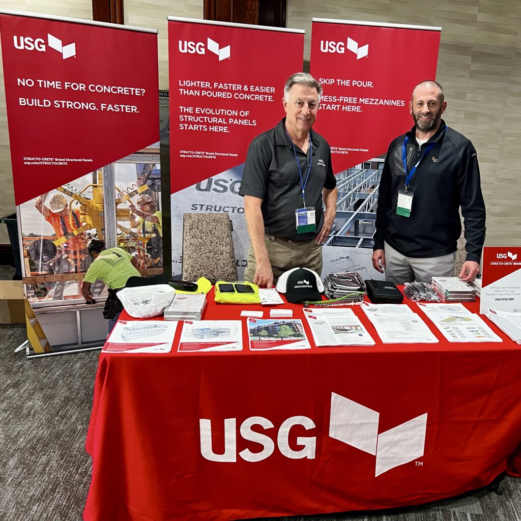 Diamond Sponsor USG Corp. showcased its Structo-Crete product during the 2026 CFSEI Expo in Long Beach, California. Phil Garner and Clint DeShon manned the booth.