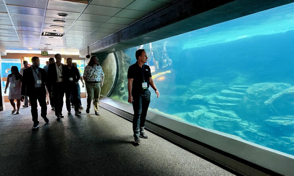 After a full day of technical sessions and networking, attendees at the 2026 CFSEI Expo relax Tuesday evening at the Aquarium of the Pacific in Long Beach, California.