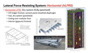 The CFS10 building used a fully panelized dry floor diaphragm system to transfer seismic forces. Copyright 2026 Cold-Formed Steel Engineers Institute (CFSEI). Used with permission.