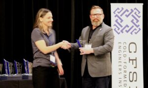 Matthew Comber, Industrialized Construction Solutions, Inc. Accepts the CFSEI Design Excellence Third Place Award, Commercial Category Presented by Tammy Gleed, P.E., CFSEI Immediate Past Chair