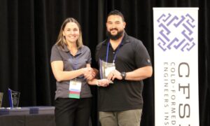 Derrick Suarez, P.E., Lochsa Engineering, LLC Accepts the CFSEI Design Excellence First Place Award, Municipal Category Presented by Tammy Gleed, P.E., CFSEI Immediate Past Chair