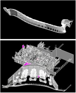 Point-cloud surveys and coordinated digital modeling connected the existing structure, architectural geometry, MEP systems and cold-formed steel (CFS) framing. The integrated model resolved complex existing conditions before construction began.