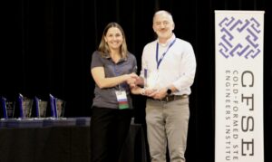 Shane Ewing, Martin/Martin, Inc. Accepts the CFSEI Design Excellence Second Place Award, Municipal Category Presented by Tammy Gleed, P.E., CFSEI Immediate Past Chair