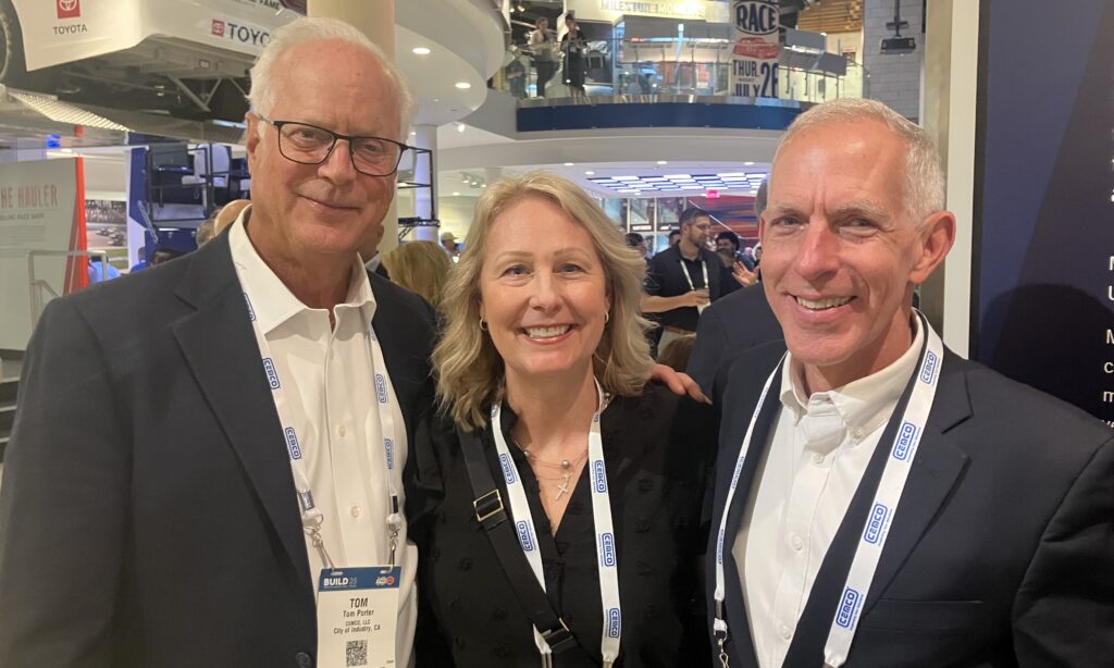 Tom Porter, left, joins Jill Bloom, group publisher of BNP Media, and Don Allen, executive director of the Steel Framing Industry Association (SFIA), during BUILD25 in Charlotte, N.C. Photo courtesy of John Wyatt of Walls & Ceilings and BNP Media