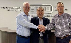 Tom Porter, left, Toshinori Kobayashi, center, and Ted Poliquin celebrate the partnership between CEMCO and JFE Shoji.