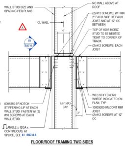 The shaft wall floor support detail used light-gage Z plates to integrate floor cassettes while maintaining continuous rated wall assemblies.