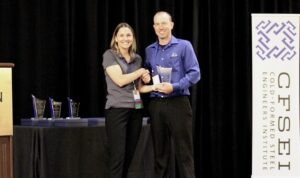 Marcus Himmelberg, McClure Accepts Creative Detail Award, Third Place Presented by Tammy Gleed, P.E., CFSEI Immediate Past Chair