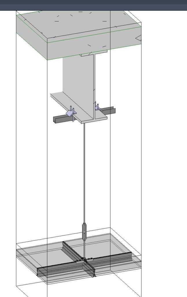 The project team detailed the structural grid ceiling to generate a bill of materials, precut member lengths and coordinate with MEP systems.