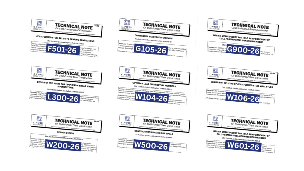 CFSEI Releases 9 Updated Technical Notes on Cold-Formed Steel Framing Design