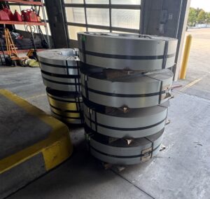 Steel coils at Accurate Steel Fab's manufacturing facility provide the raw material for producing cold-formed steel framing components. Photo Credit: Accurate Steel Fab